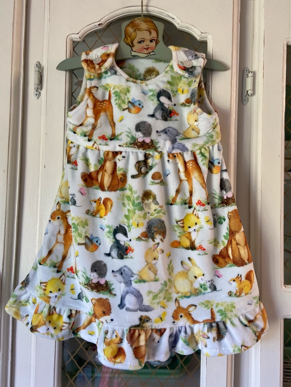 Kids Handmade Woodland Creature Sleeveless Animal Print Dress Multi-Color Autumn
